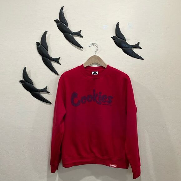 Cookies OG Mint Red Crewneck Sweatshirt With Blue Raised Dot Logo - M - Picture 1 of 9